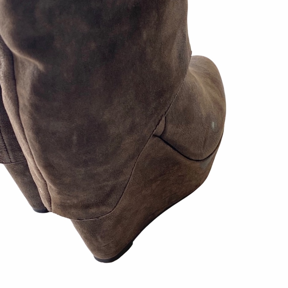 Elizabeth + James ❉ Knee High Platform Tall Boots ❉ Brown Nubuck Leather Suede ❉ - Picture 8 of 15